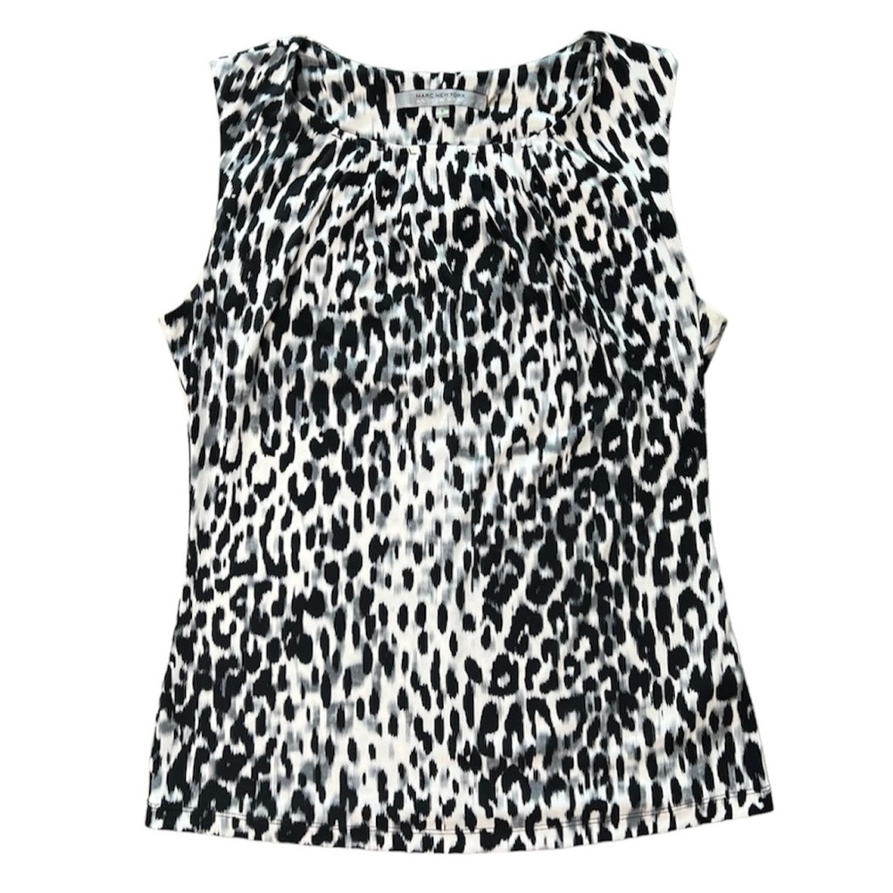 Marc New York Andrew Marc Leopard Print Sleeveless Top Black/Gray, Women’s Small